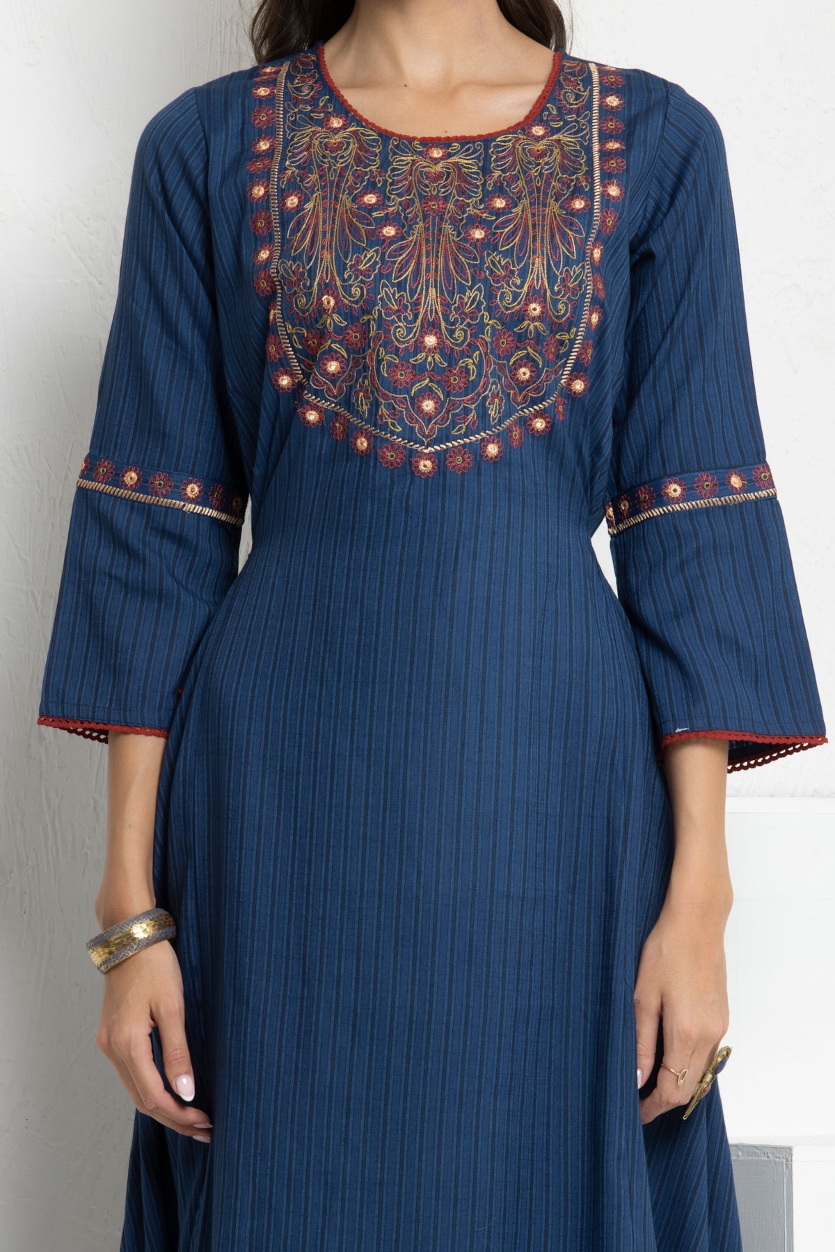 Blue Yoke Embroidered Kurta