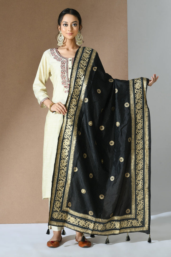 Black Artificial Silk Dupatta