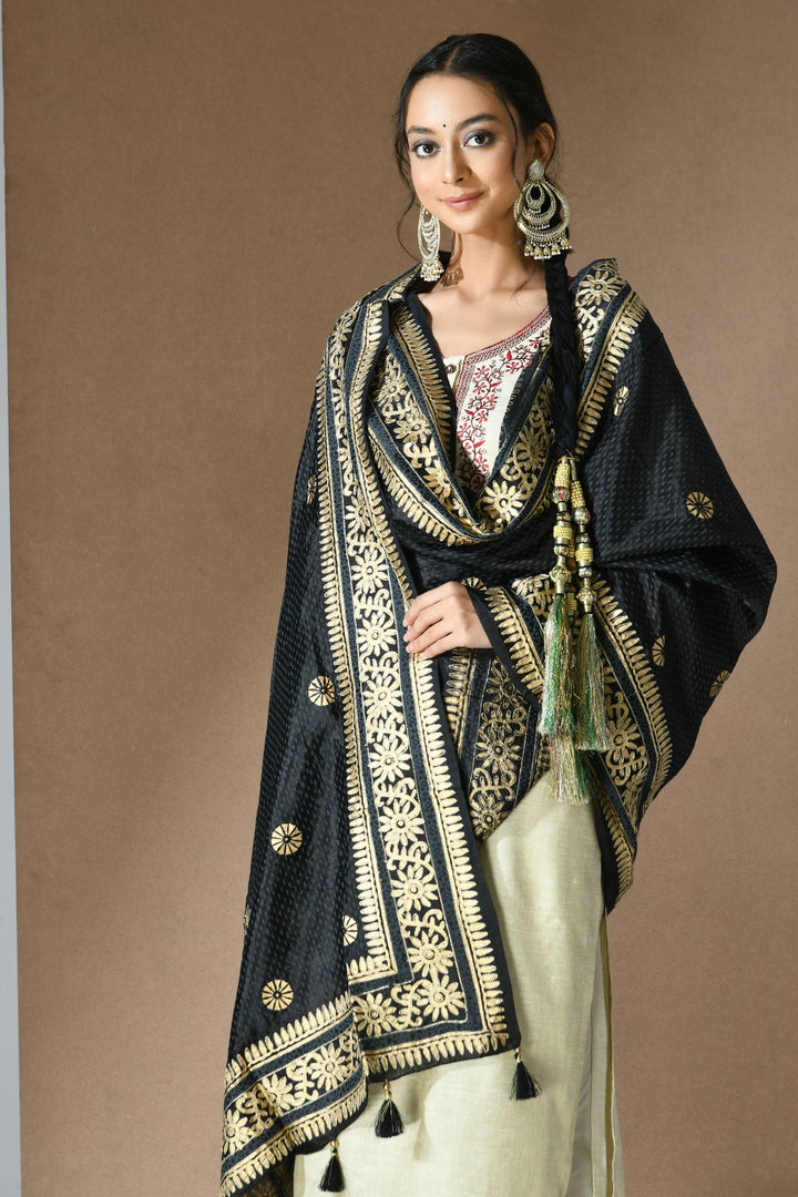 Black Artificial Silk Dupatta