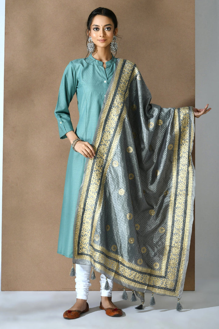 Grey Artificial Silk Dupatta