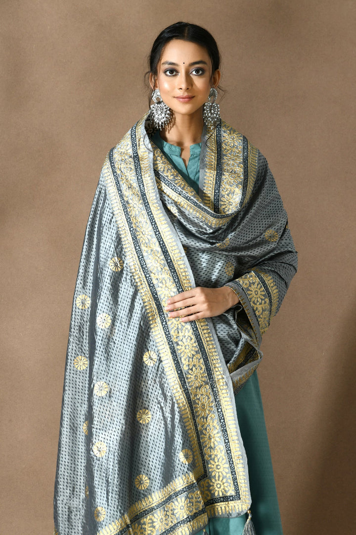 Grey Artificial Silk Dupatta
