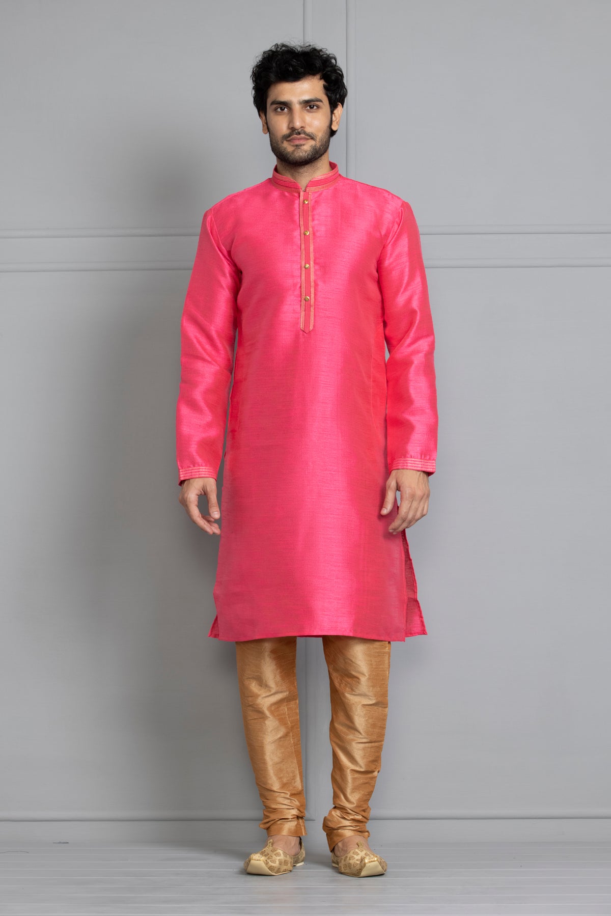Men Pink Self Design Kurta Set