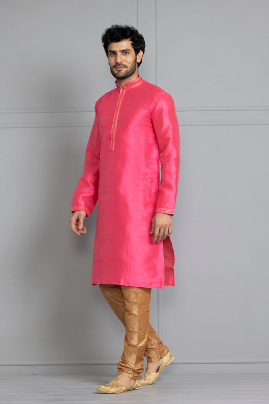 Men Pink Self Design Kurta Set