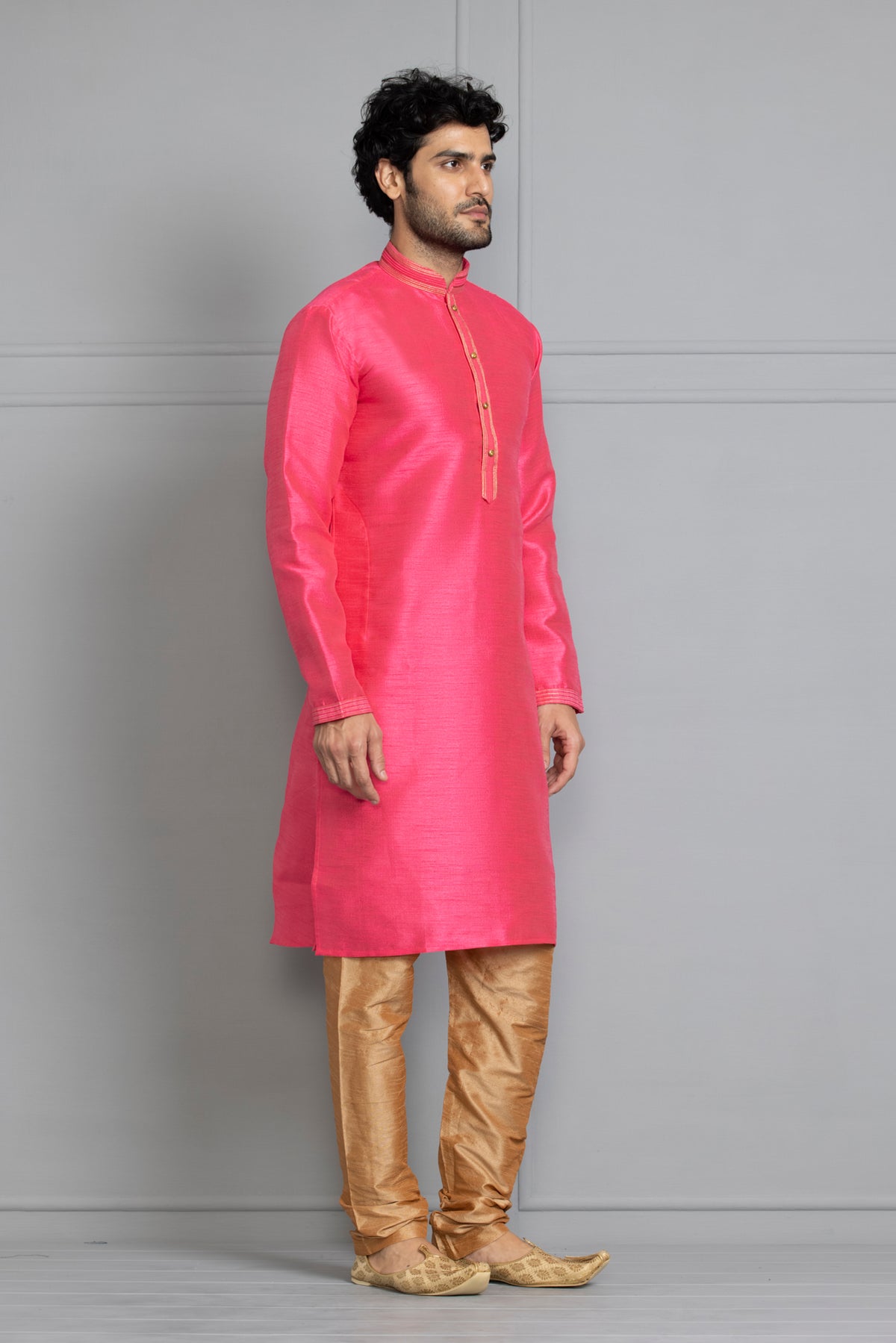 Men Pink Self Design Kurta Set