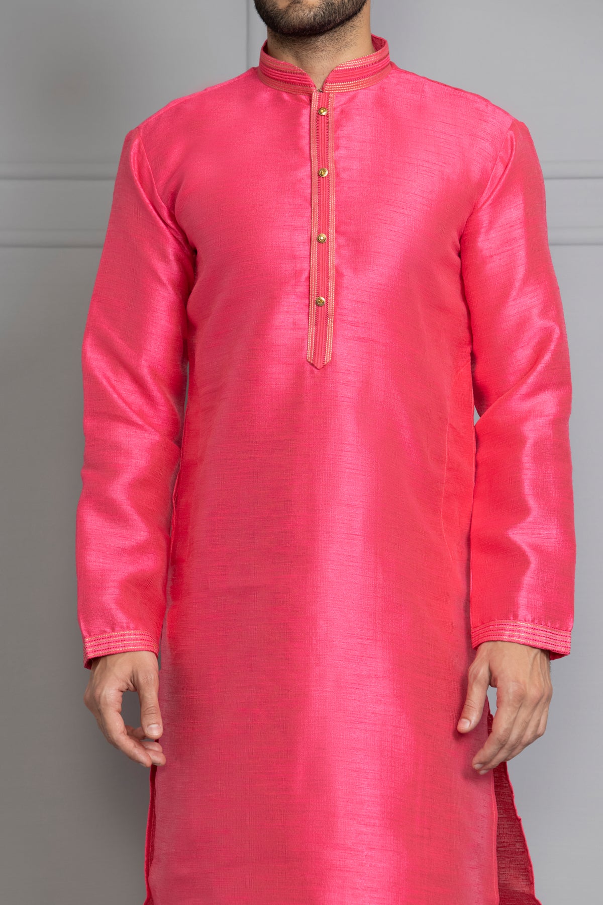 Men Pink Self Design Kurta Set