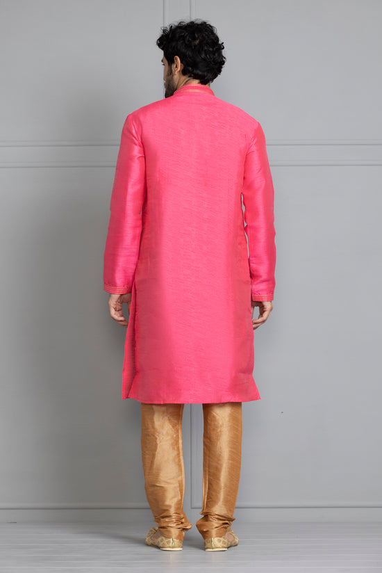 Men Pink Self Design Kurta Set