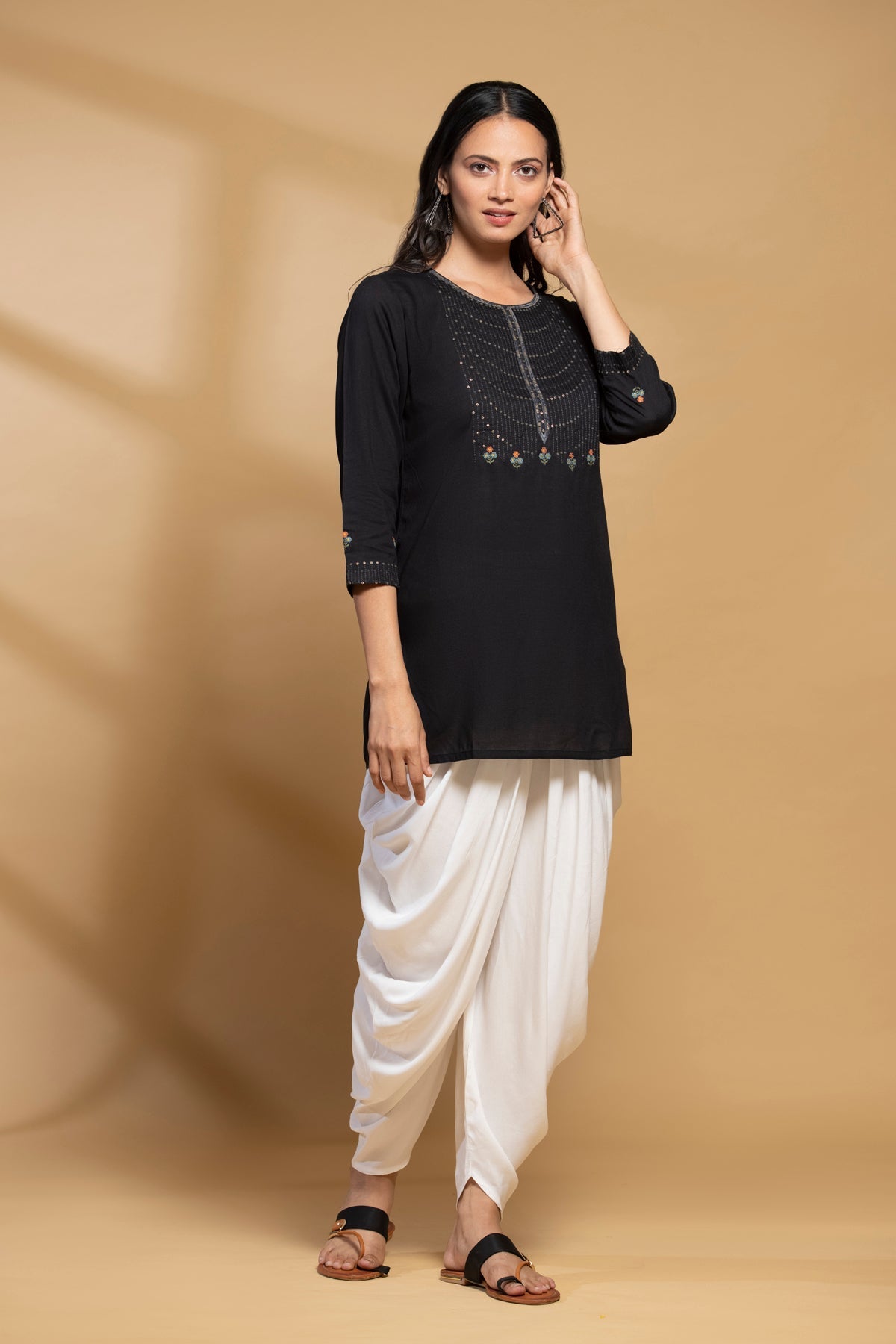 Black Yoke Embroidered Straight Top
