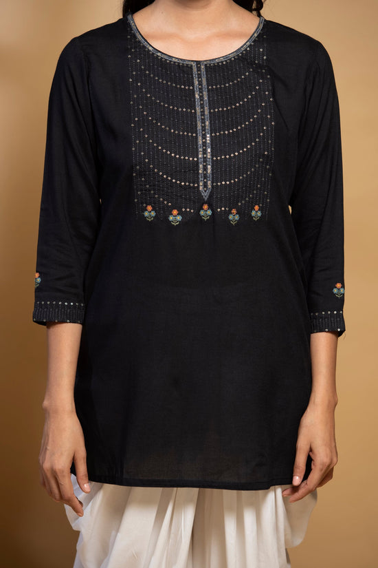Black Yoke Embroidered Straight Top