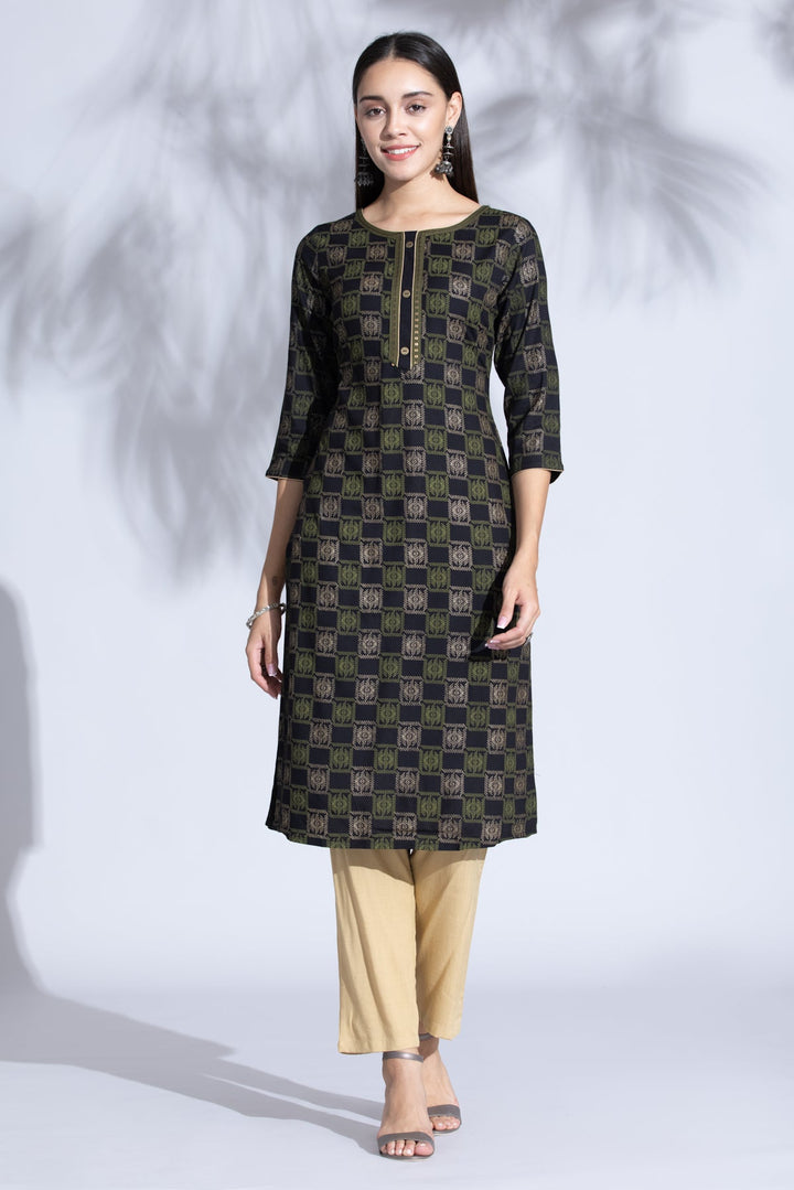 Black Gold Print Straight Kurta