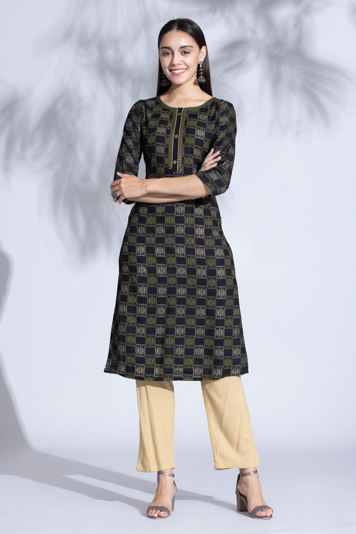 Black Gold Print Straight Kurta