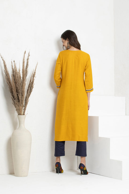 Mustard Embroidered Straight Kurta 2 Pcs Set
