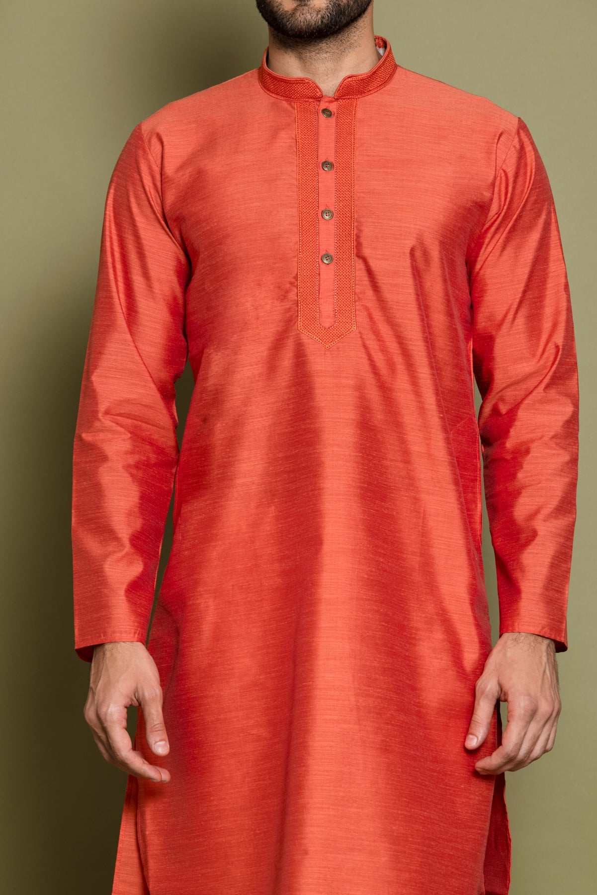 Light Orange Self Design Kurta Set