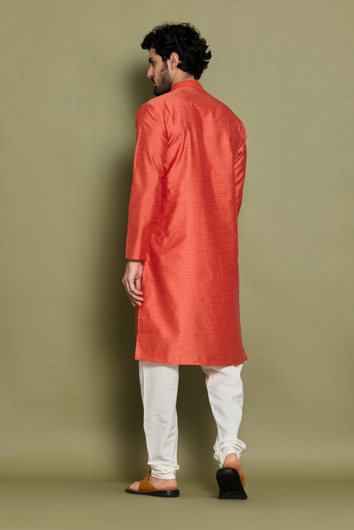 Light Orange Self Design Kurta Set