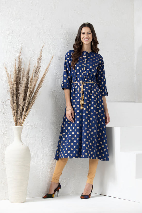 Blue Golden Foil Print Dress