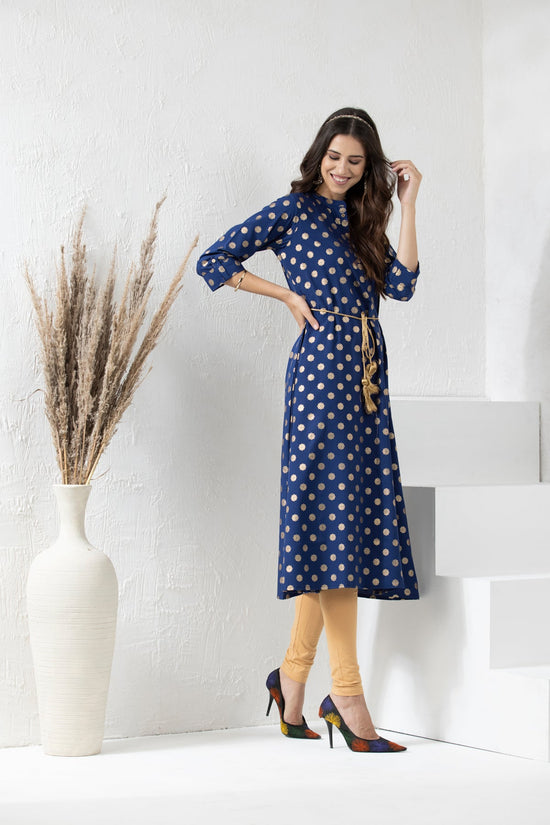 Blue Golden Foil Print Dress