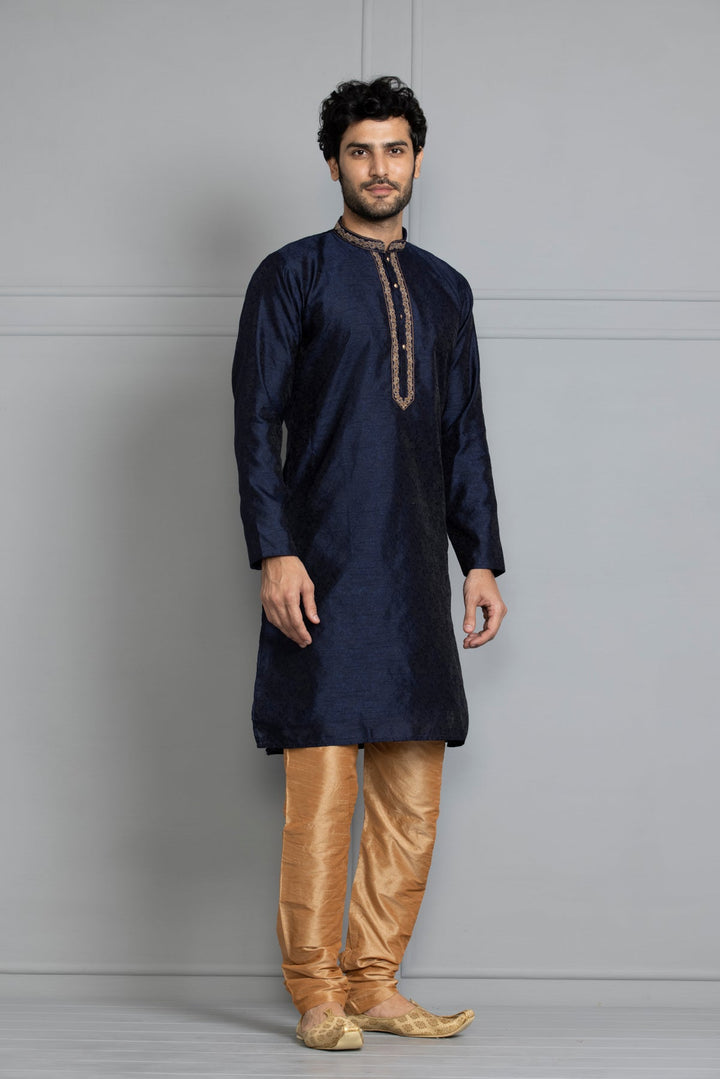 Blue Woven Design Straight Kurta Set