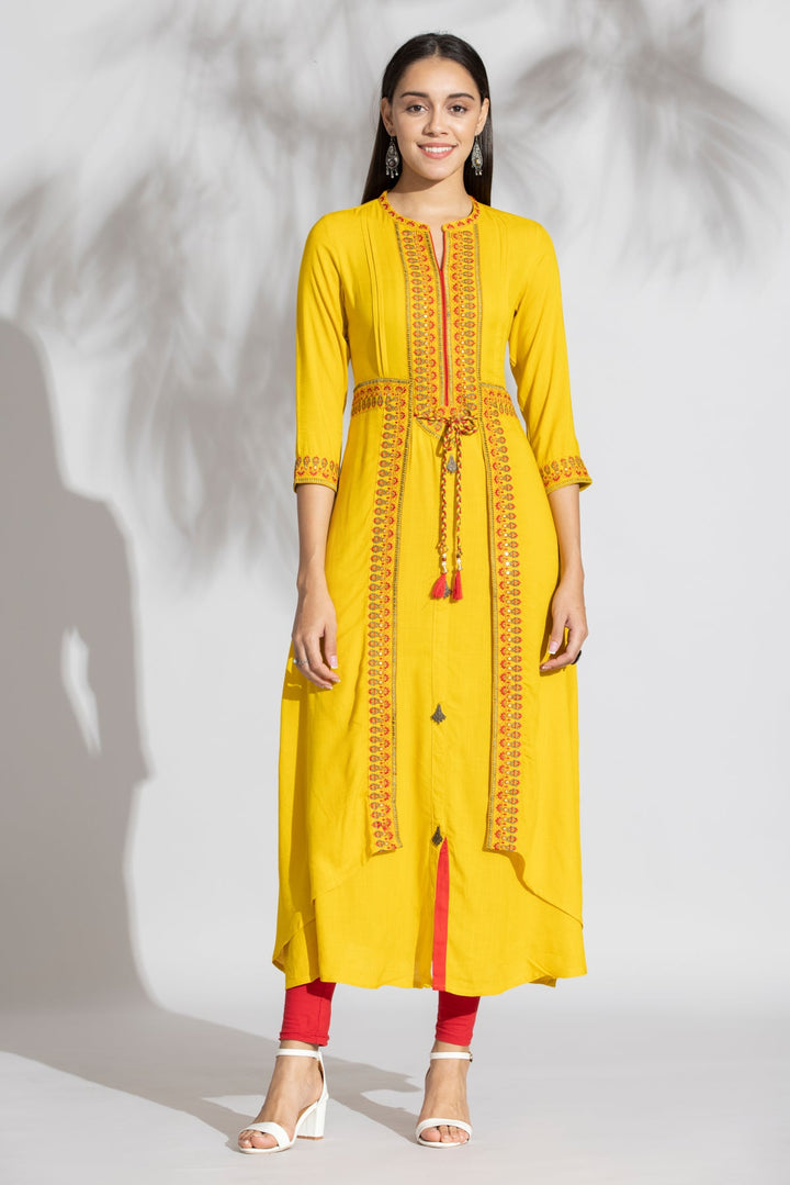 Yellow Embroidered Layered Dress