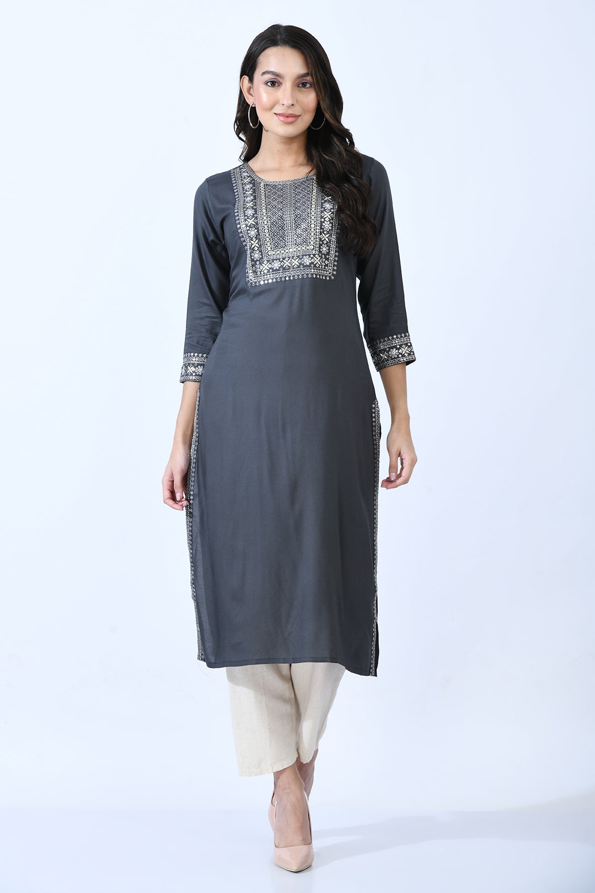 Grey Embellished Kurta