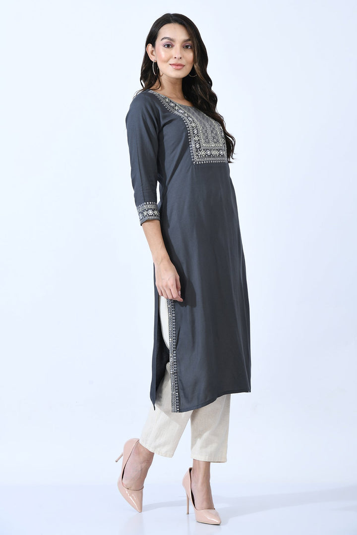 Grey Embellished Kurta