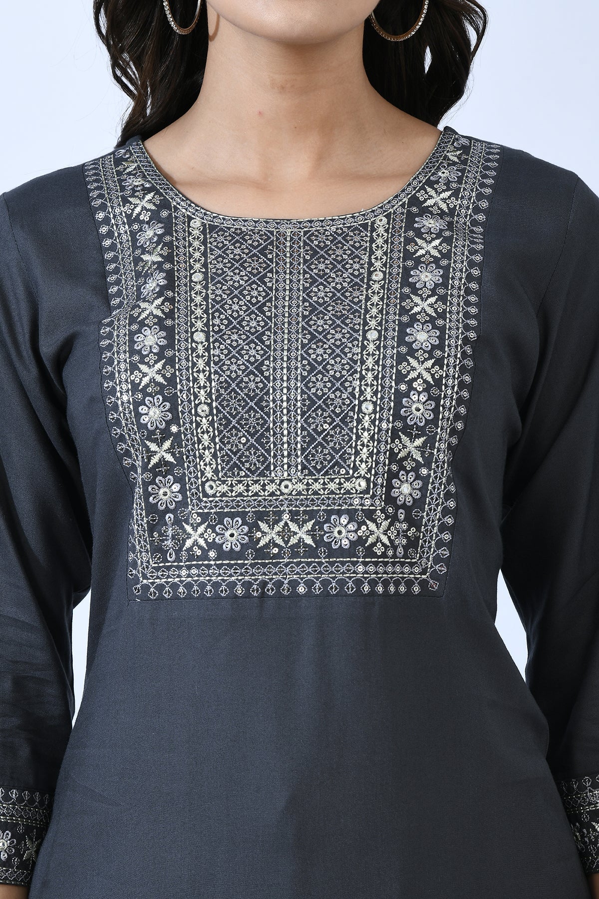 Grey Embellished Kurta