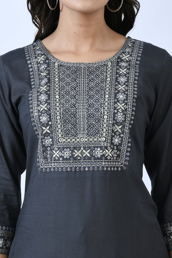Grey Embellished Kurta