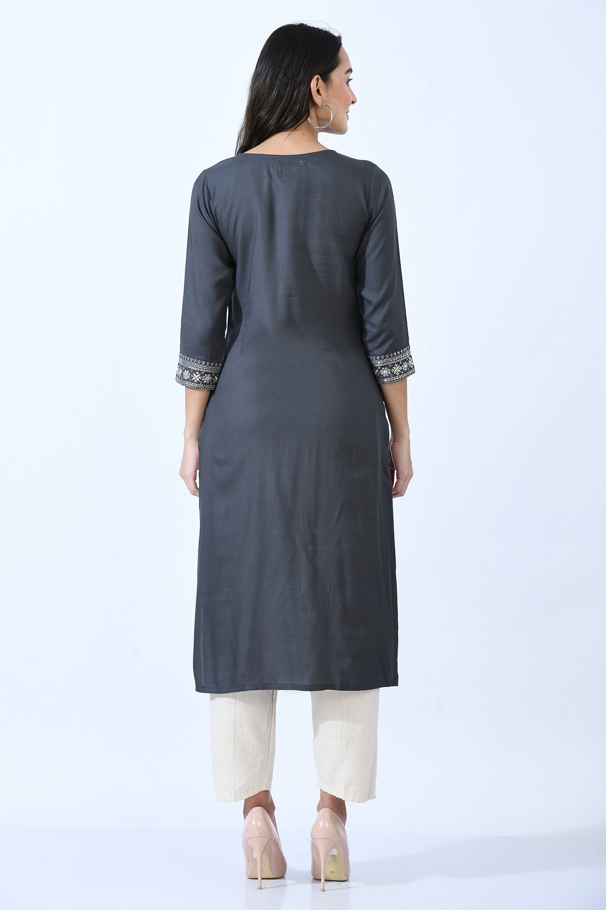 Grey Embellished Kurta