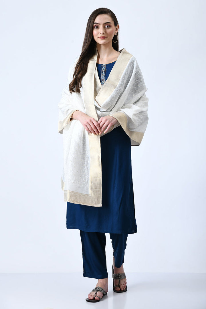 Off-White Embroidered Dupatta