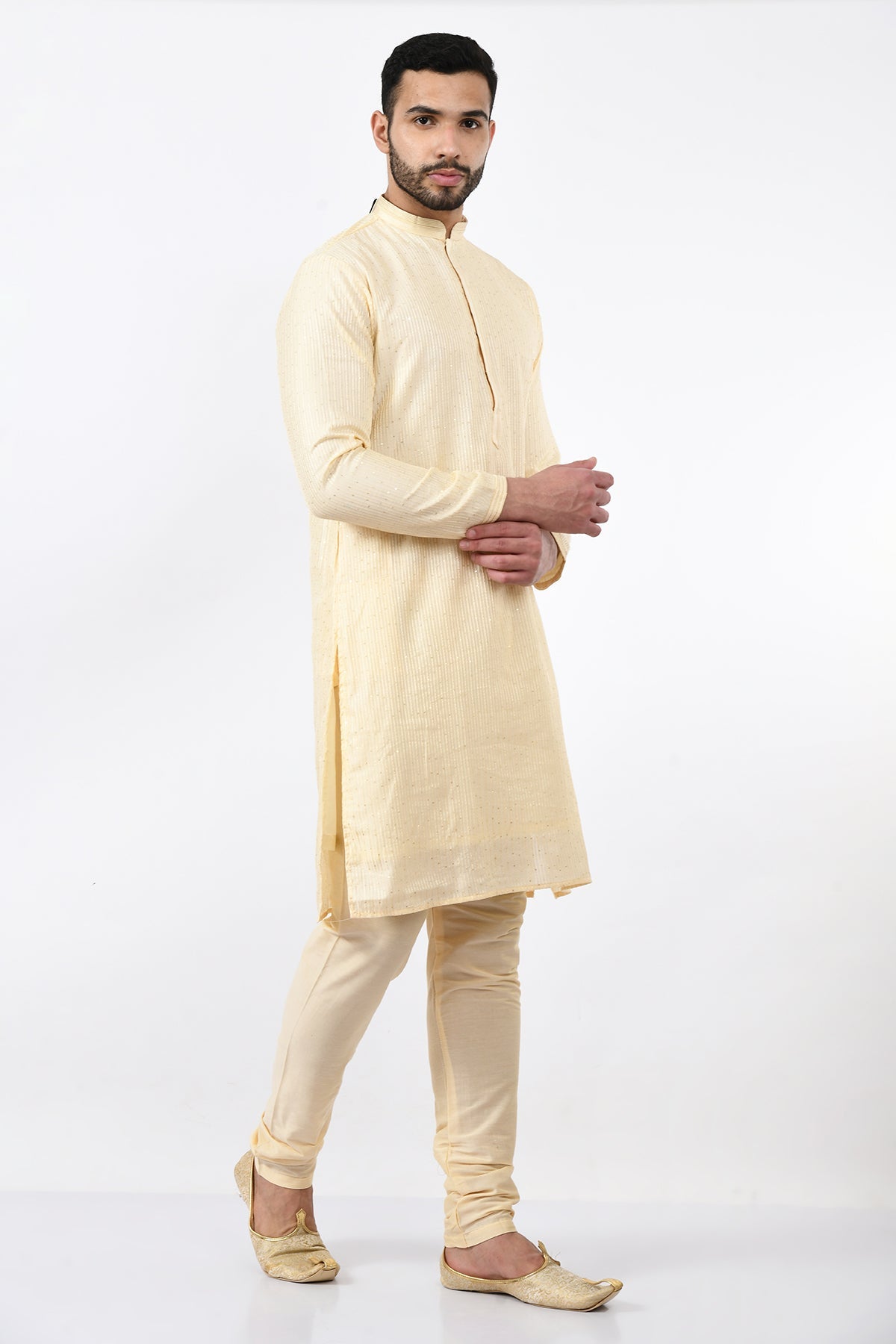 Cream-Coloured Ethnic Embellished Kurta Set