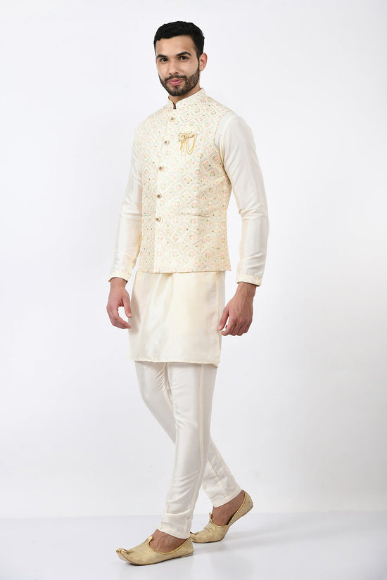 Cream-Coloured Ethnic Embellished Kurta Set