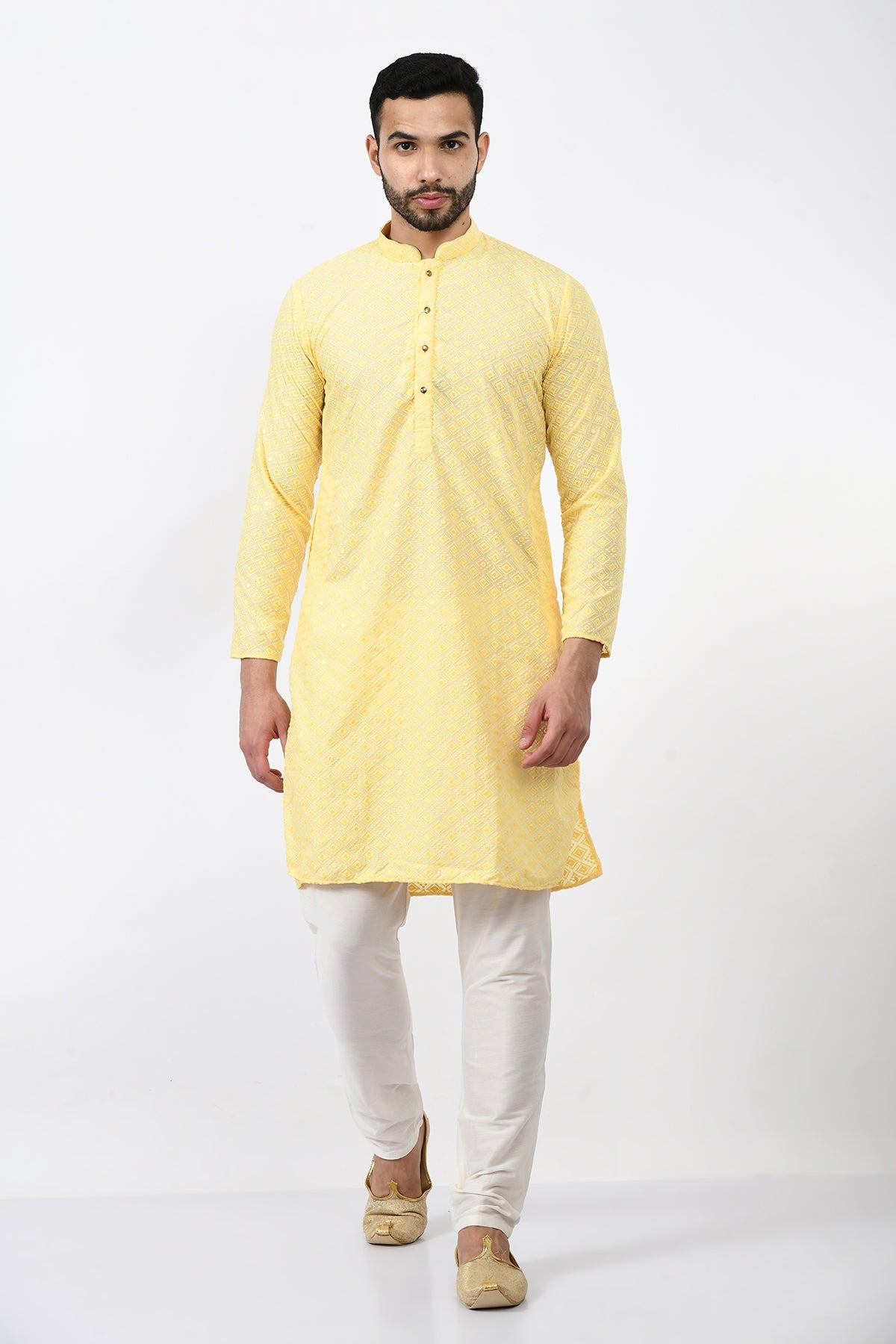 Yellow Chikankari Embroidered Kurta Set
