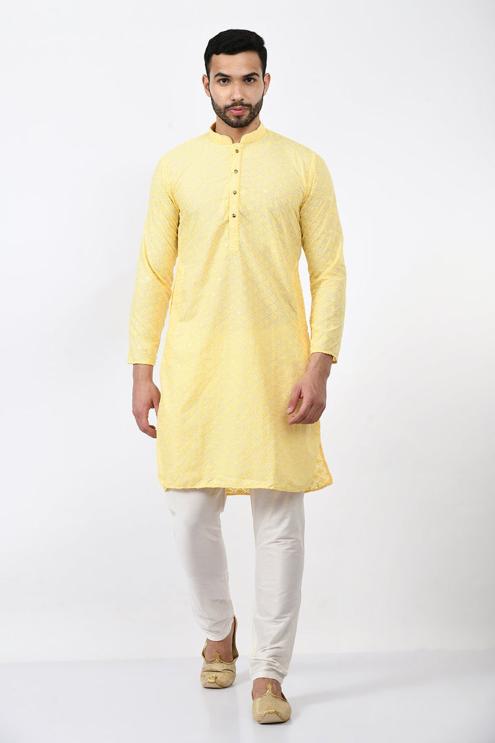 Yellow Chikankari Embroidered Kurta Set