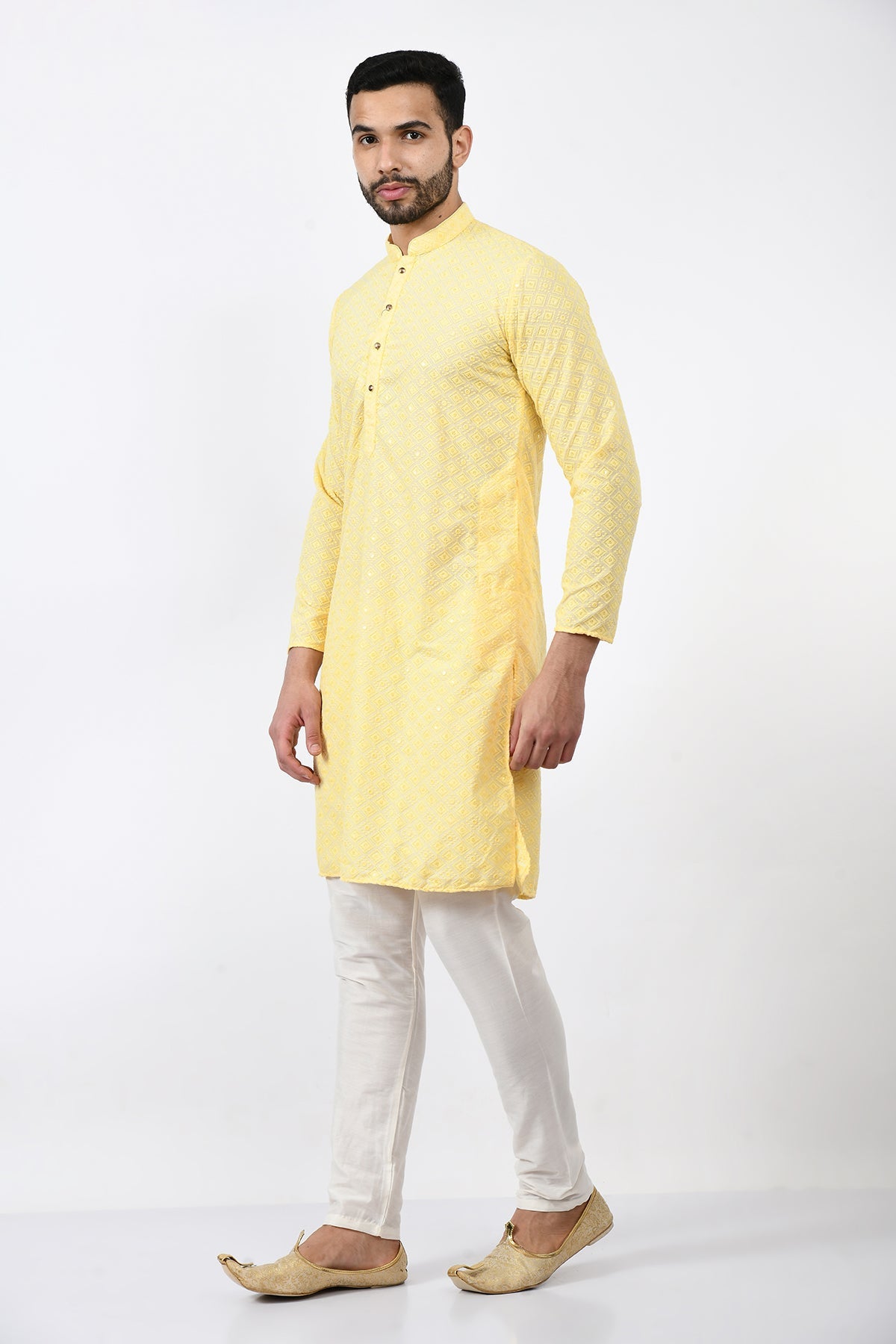 Yellow Chikankari Embroidered Kurta Set