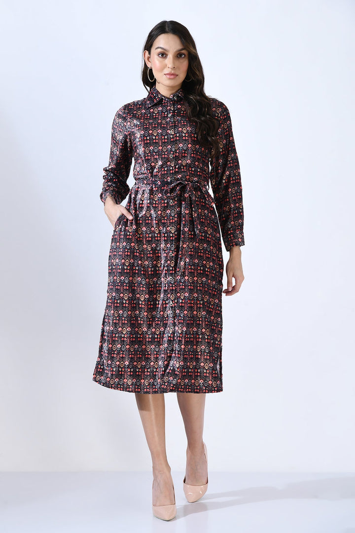 Multi Printed Shirt Midi Dress