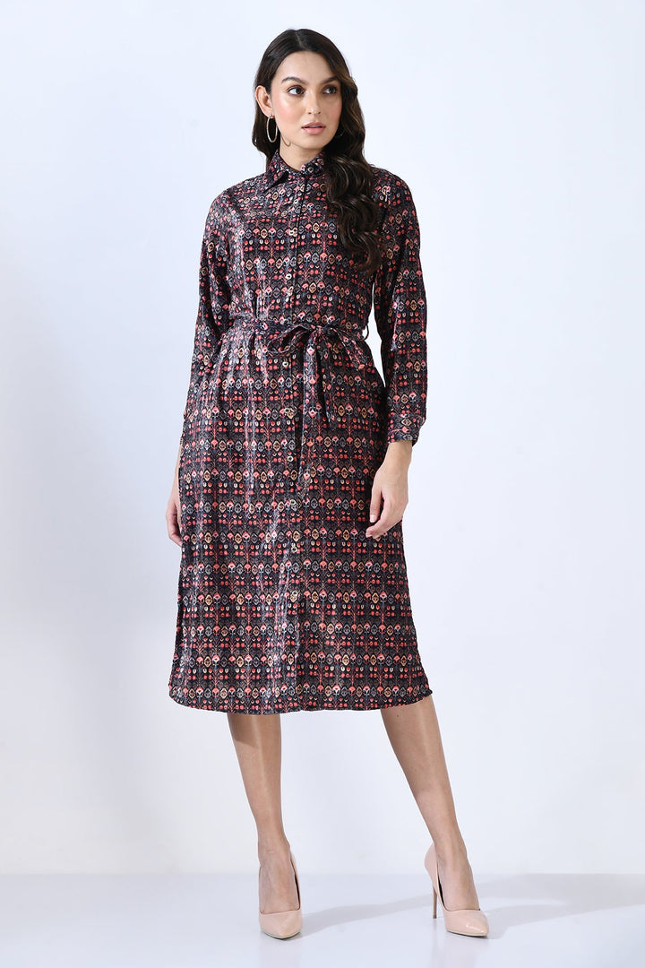 Multi Printed Shirt Midi Dress