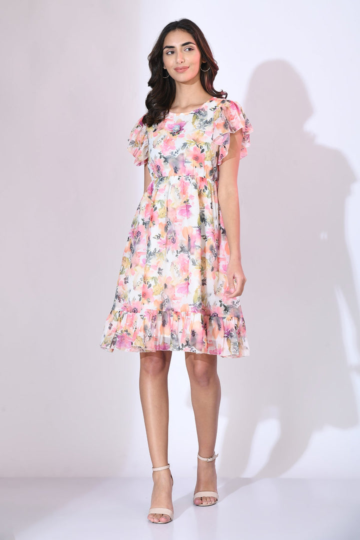 Multi Printed Frill Dress