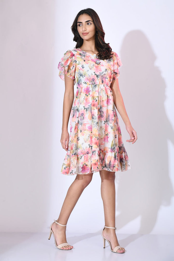 Multi Printed Frill Dress
