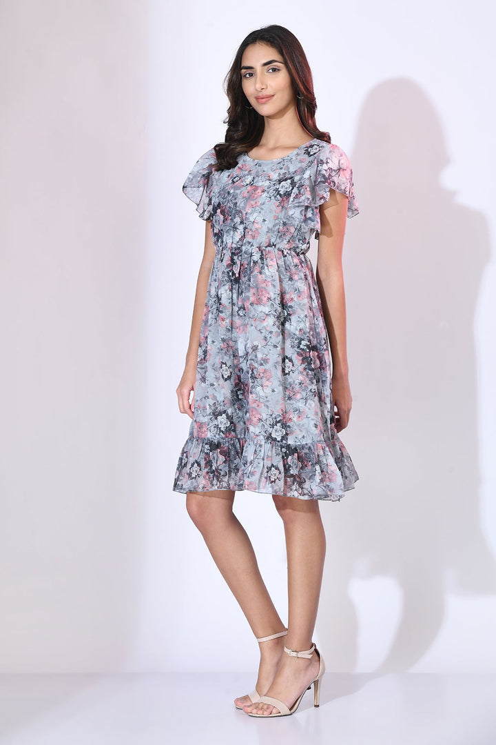 Multi Printed Frill Dress