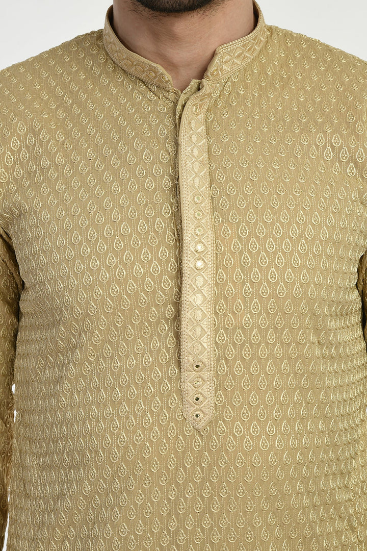 Beige Embroidered Kurta Set