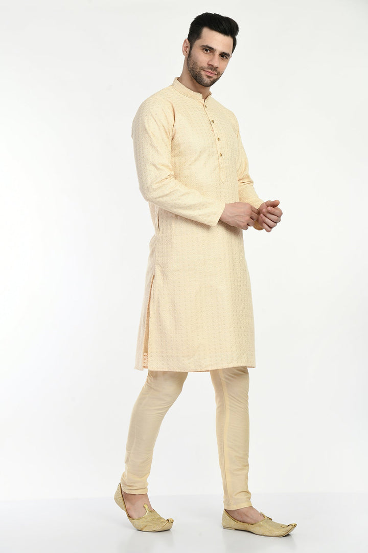Beige Embellished Kurta Set