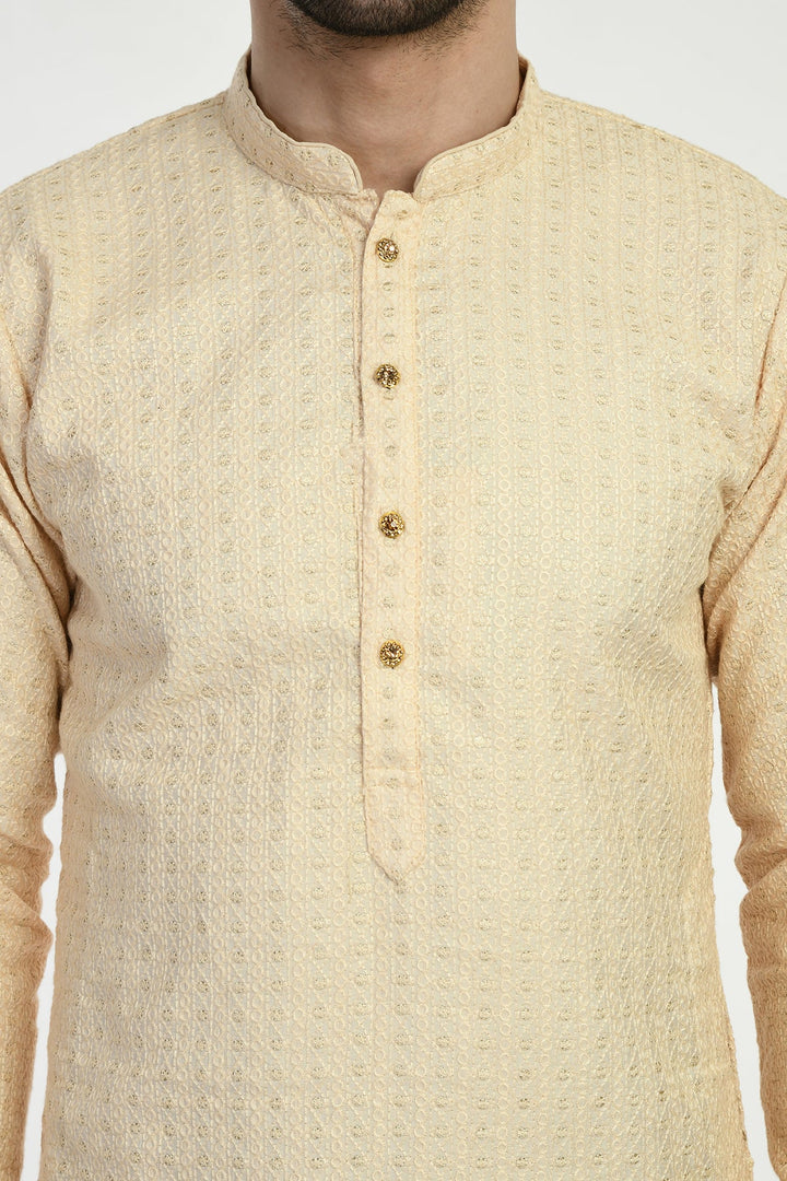 Beige Embellished Kurta Set