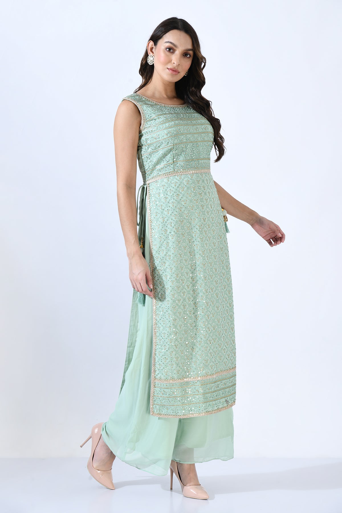 Green Embellished Kurta Set