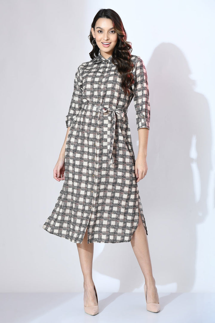 Beige Geometric Printed Dress