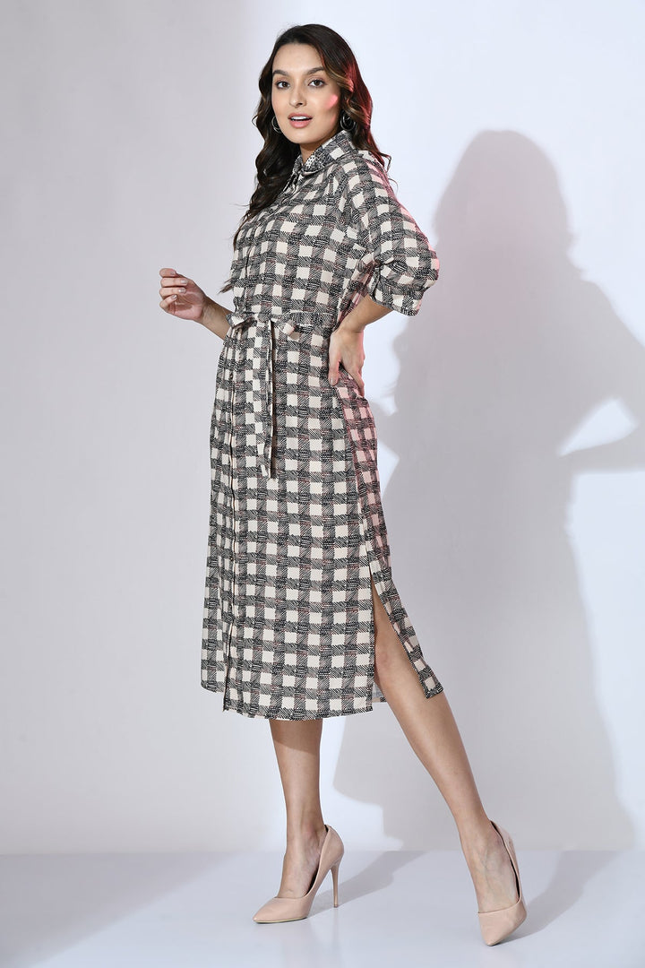 Beige Geometric Printed Dress