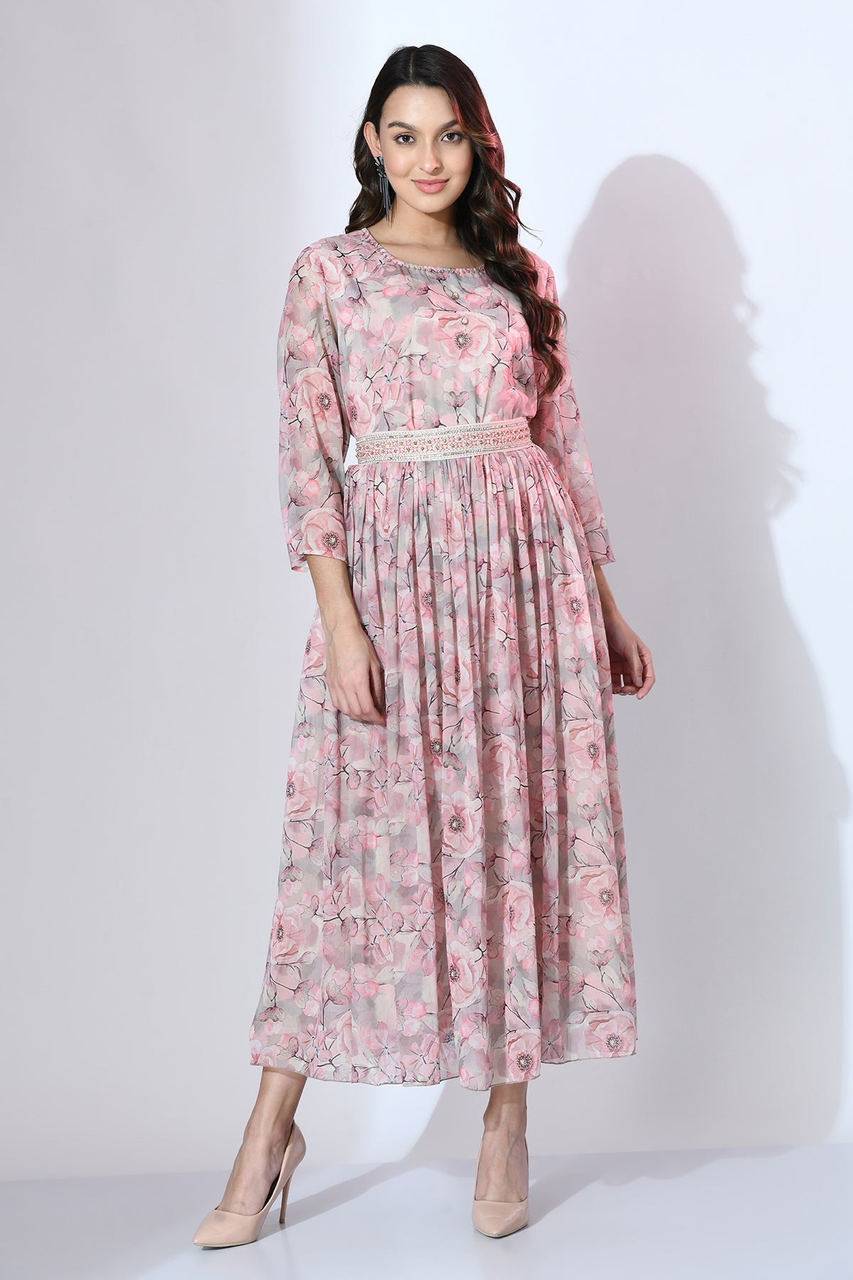 Multi Embellished Frill Dress