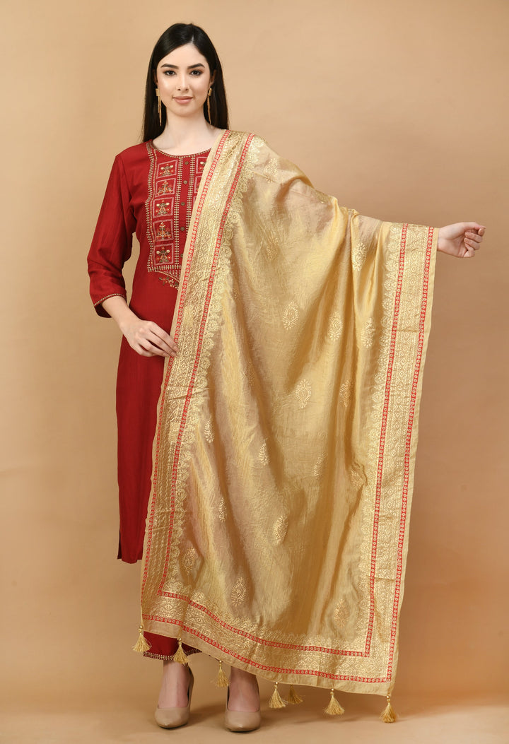 Beige Gold-Toned Dupatta