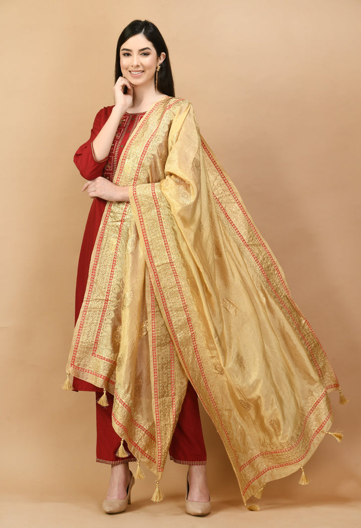 Beige Gold-Toned Dupatta