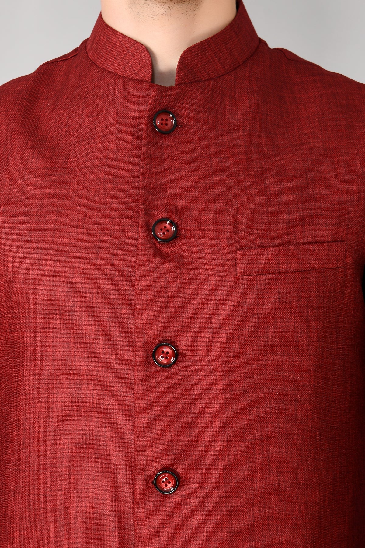 Maroon Solid Woven Nehru Jacket