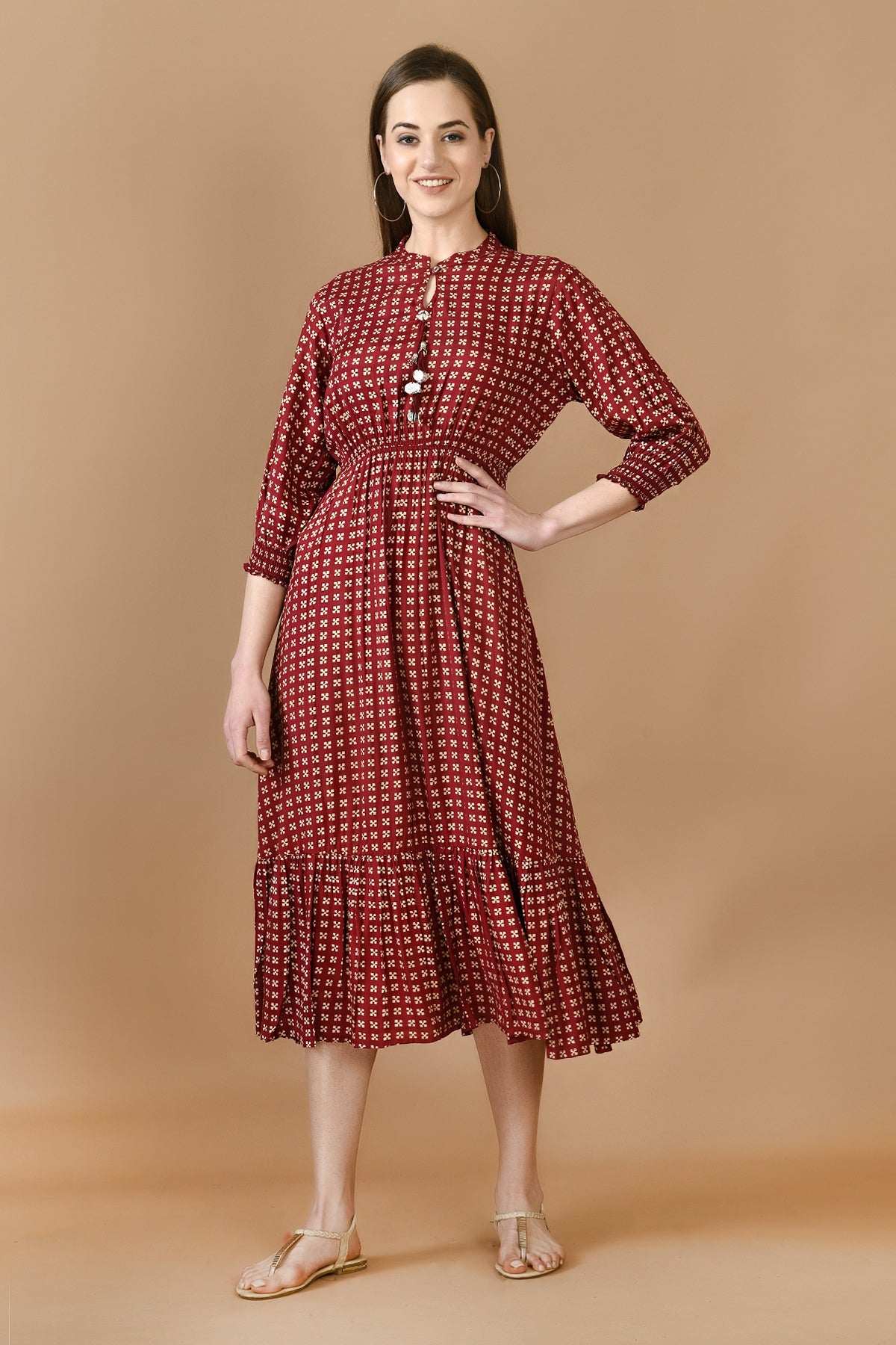 Maroon Printed Dress