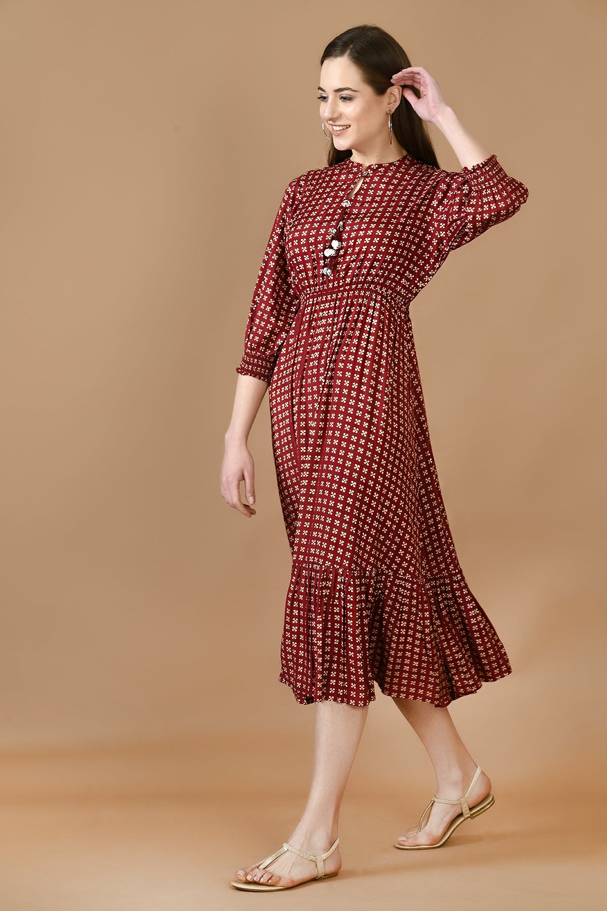 Maroon Printed Dress