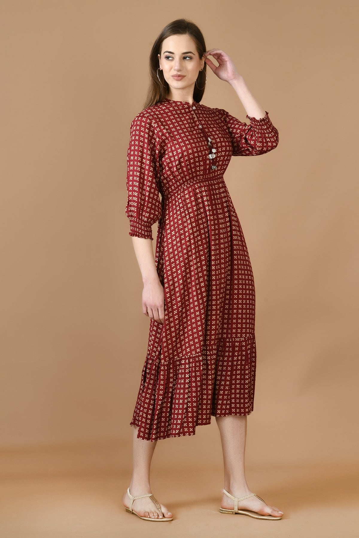 Maroon Printed Dress